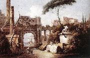 Giuseppe Zais Ancient Ruins with a Great Arch and a Column oil painting on canvas